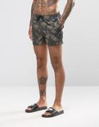 Asos Swim Shorts With Camo Print In Short Length - Green