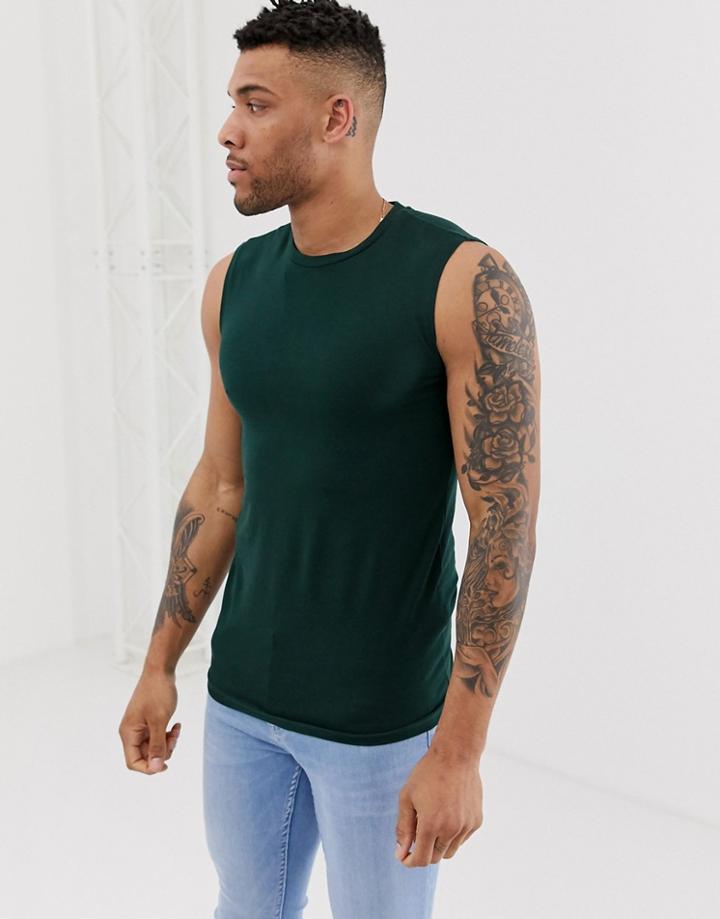 Asos Design Organic Muscle Fit Tank Tank In Green