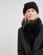 Pieces Knitted Scarf And Beanie Hat - Black