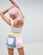 Hello Kitty X Asos Design Color Block Denim Shorts With Embroidery Detail - Multi
