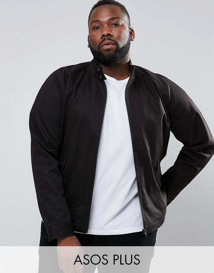 Asos Plus Harrington Jacket With Funnel Neck In Black - Black