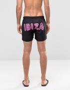 Asos Swim Shorts With Ibiza Neon Sign Print In Short Length - Black