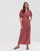 Vila Wrap Midi Dress In Polka Dot-red