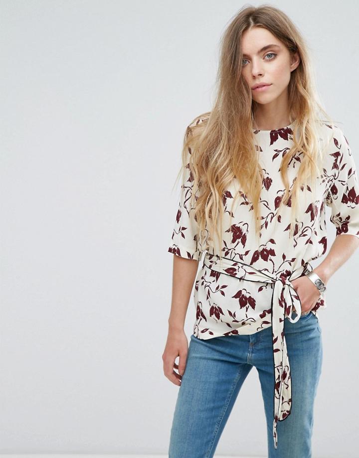 Ganni Maxwell Crepe Print Top - Red
