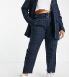 Heartbreak Plus Belted Tailored Pants In Navy And Green Check