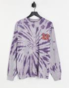 Asos Design Oversized Long Sleeve T-shirt In Purple Gray Heather Tie Dye With Chest Print-multi