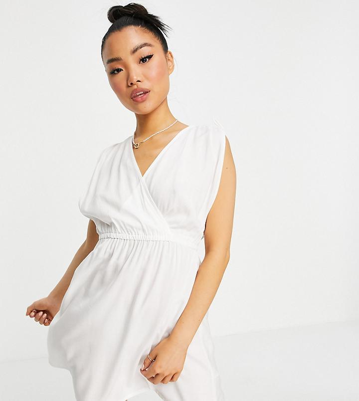 Asos Design Petite Gathered Detail Mini Beach Dress In White