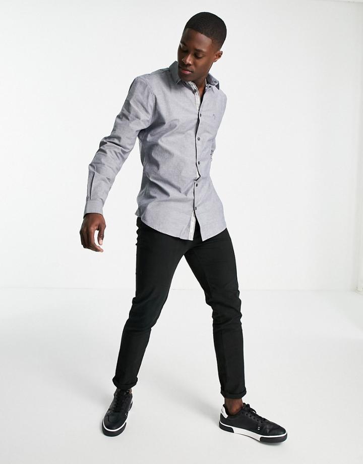 River Island Slim Oxford Shirt In Gray-grey