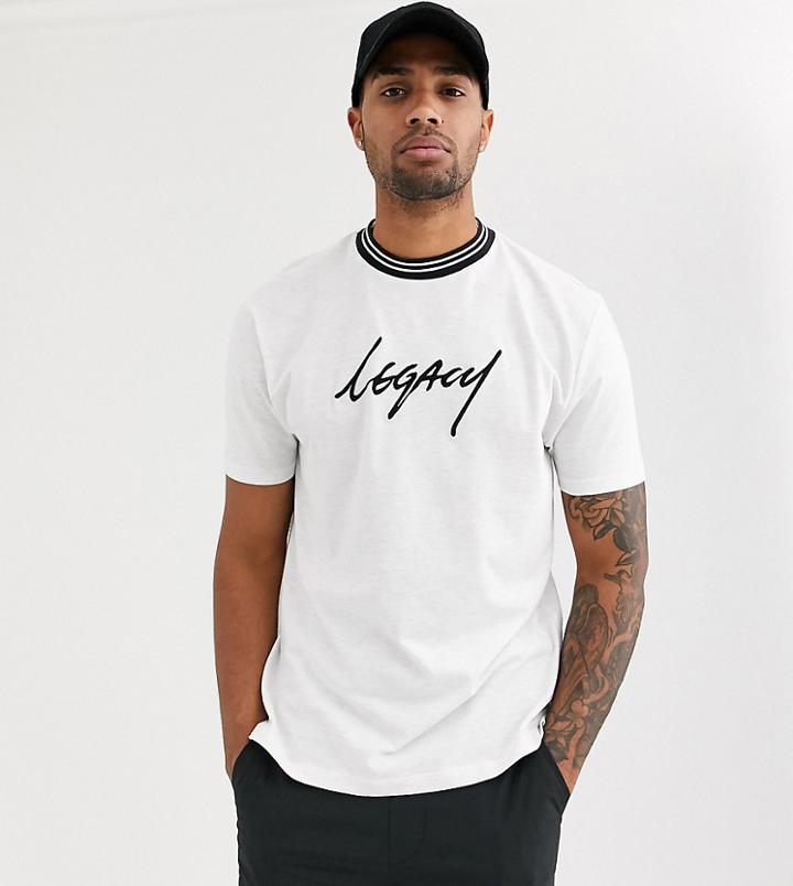 Asos Design Tall Organic Cotton Relaxed T-shirt With Legacy Print And Contrast Rib Neck
