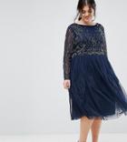 Lovedrobe Luxe Embellished Skater Dress With Tulle Skirt - Navy