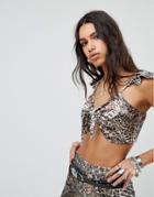 Ebonie N Ivory Luxe Festival Crop Top In Leopard Velvet Co-ord - Multi