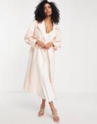 Asos Edition Trench Coat With Tie In Apricot-orange