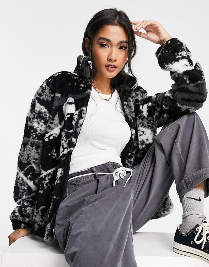 Carhartt Wip Zip Front Fleece Jacket In Alpine Print-black