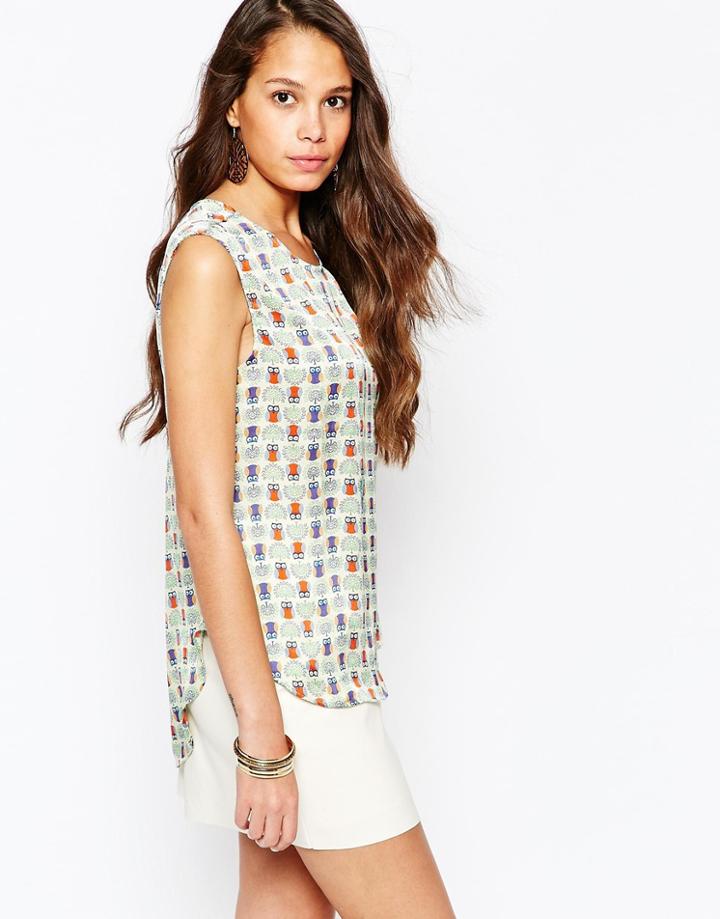 Pussycat London Tank Top In Owl Print - Green