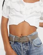 Asos Design Waist And Hip Belt With Gold Vintage Buckle And Keeper In Brown