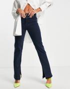Asos Design Organic Cotton Blend '90s' Straight Leg Jean In Navy With Side Split