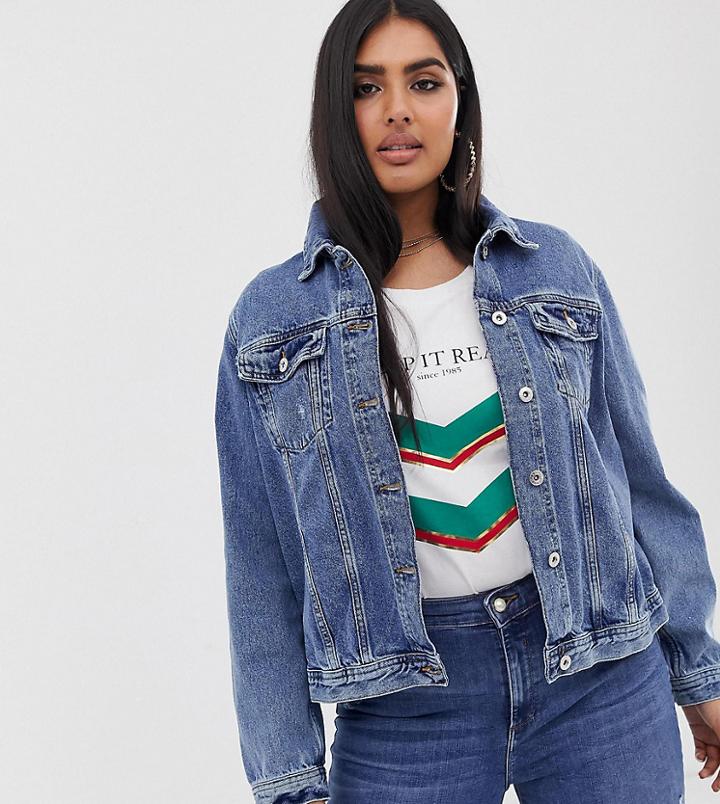 River Island Plus Denim Jacket In Mid Wash - Blue