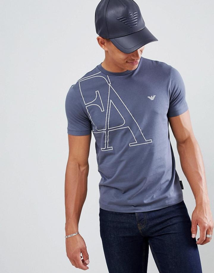 Emporio Armani Large Graphic Logo T-shirt In Steel Blue - Blue