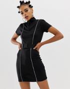 Collusion X Motocross Bodycon Dress With Belt - Black