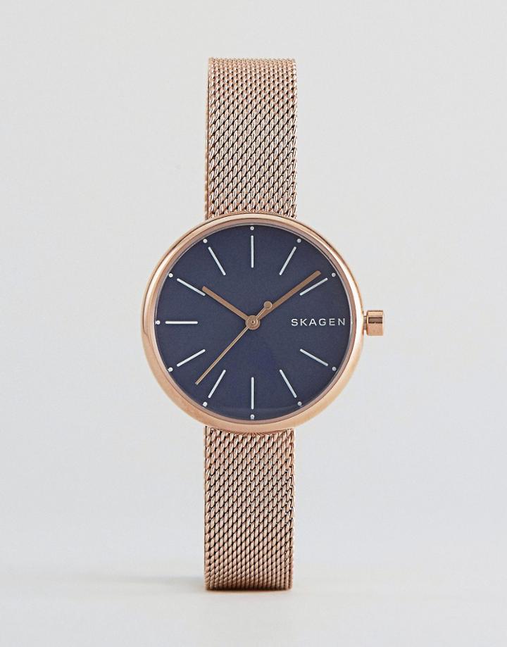 Skagen Rose Gold Signatur Mesh Watch - Gold