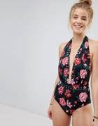 New Look Floral Studded Swimsuit - Black