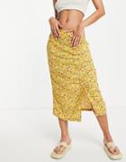 Vero Moda Side Slit Midi Skirt In Yellow Floral