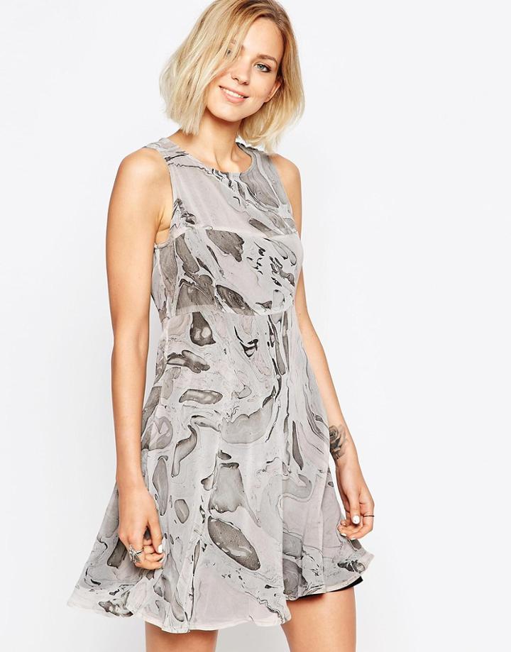 Religion Magola Marble Print Skater Dress - White