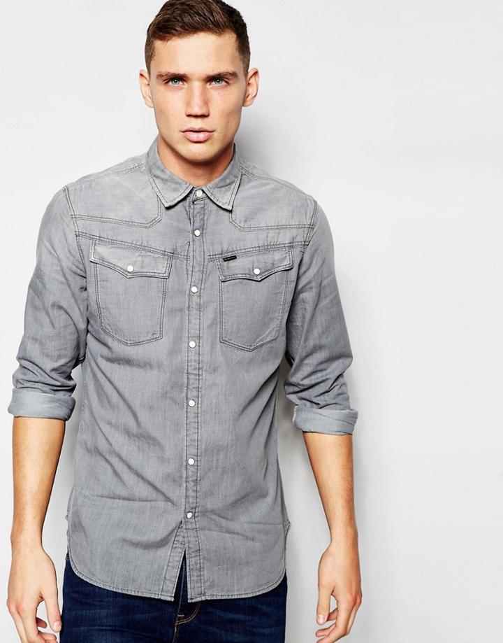 G-star Denim Shirt 3301 Western Light Weight In Gray - Medium Aged