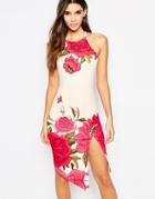 Ginger Fizz Pencil Dress With Thigh Split In Placement Floral Print