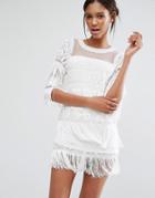 A Star Is Born Tiered Tassel Embellished Mini Dress - White