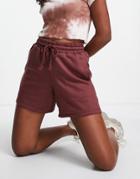 Topshop Sweat Sweatpants Short In Chocolate-brown