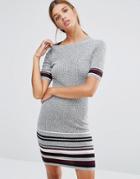 New Look Stripe Border Hem Dress - Gray