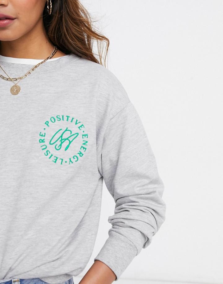 Asos Design Sweatshirt With Nyc Pocket Embroidery In Gray Marl-grey