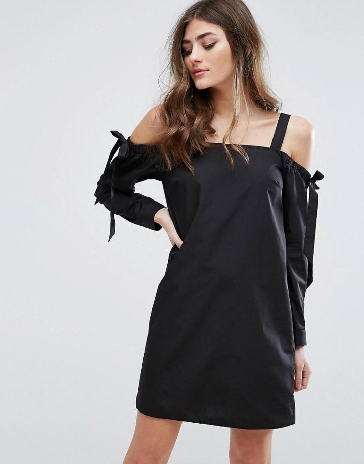 Miss Selfridge Tie Sleeve Off The Shoulder Dress - Black