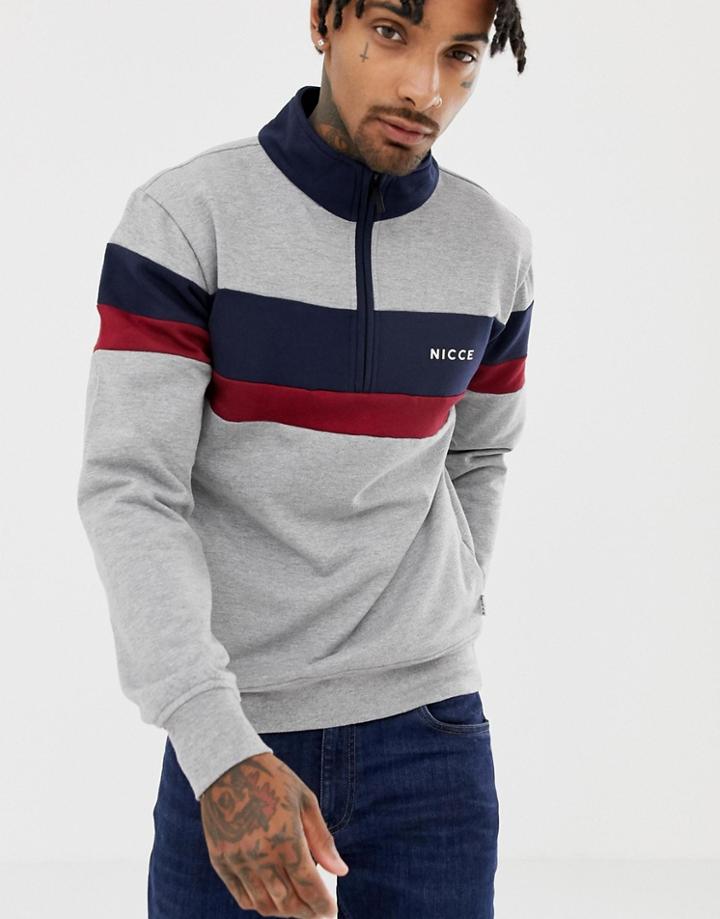 Nicce Half Zip Track Sweatshirt In Gray With Chest Stripe - Gray
