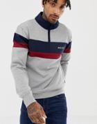 Nicce Half Zip Track Sweatshirt In Gray With Chest Stripe - Gray