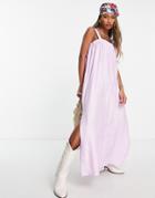 Topshop Shirred Square Neck Linen Midi Dress In Lilac-purple