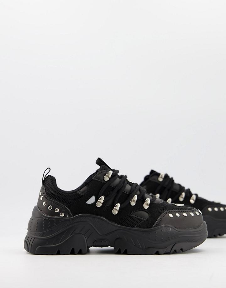 Asos Design Diazo Studded Chunky Sneakers In Black