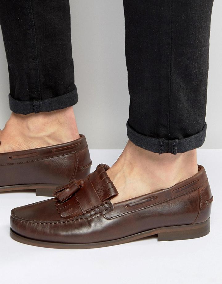 Hudson London Clifford Leather Tassle Loafers - Brown