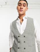 Asos Design Super Skinny Vest In Khaki Houndstooth-green