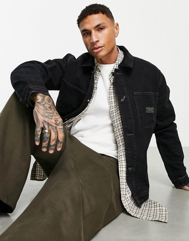 Pull & Bear Light Denim Jacket In Black