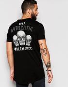 Asos Super Longline T-shirt With Skull Back Print And Scoop Hem - Black
