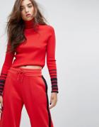 Gigi Hadid Cropped Roll Neck Knit Sweater - Red