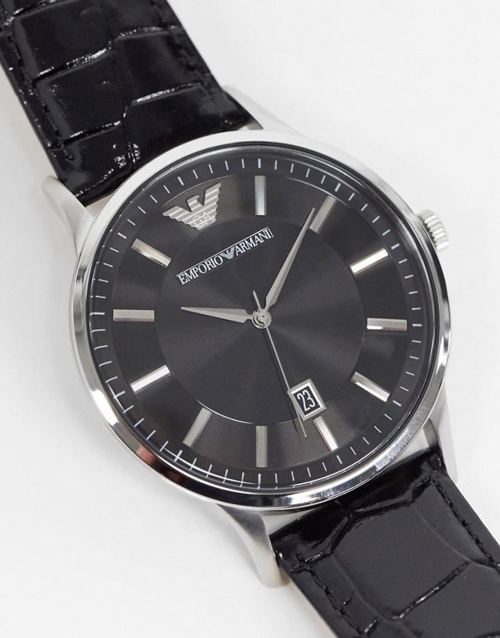 Emporio Armani Leather Watch In Black Ar11186