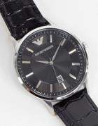 Emporio Armani Leather Watch In Black Ar11186