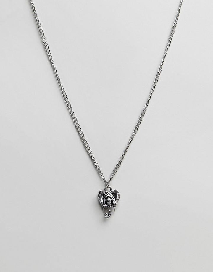 Asos Necklace In Burnished Silver With Ditsy Elephant Pendant - Silver