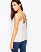 Asos Plunge Neck Cami Top With Strap Detail - Gray