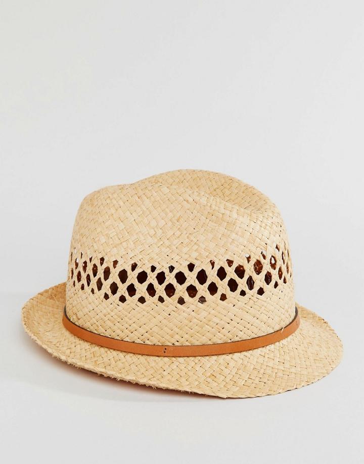 Catarzi Straw Trilby With Leather Band - Beige