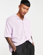 Asos Design Knit Midweight Button Up Polo In Lilac-purple