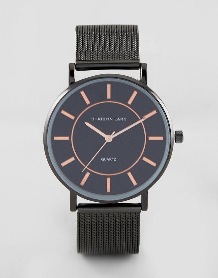 Christin Lars Black Bracelet Watch With Round Black Dial And Rose Gold - Black